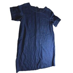 Gap Denim Shift Dress Womens Medium Dark Wash Short Sleeve‎ Back Zip Casual
